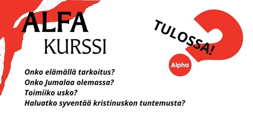 Alfan logo ja punainen kysymysmerkki sekä tapahtuman otsaketietoja.