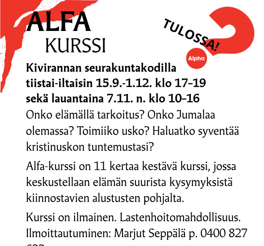 Alfa-kurssi esittely ja tapaamisajat