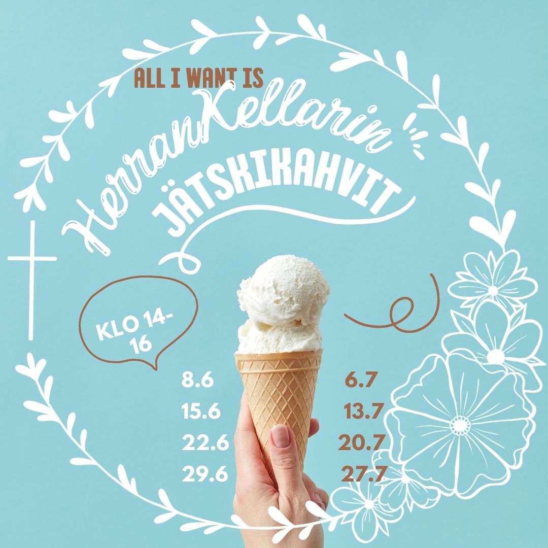 Kuvassa mainos jossa jäätelönkuva ja aikataulut