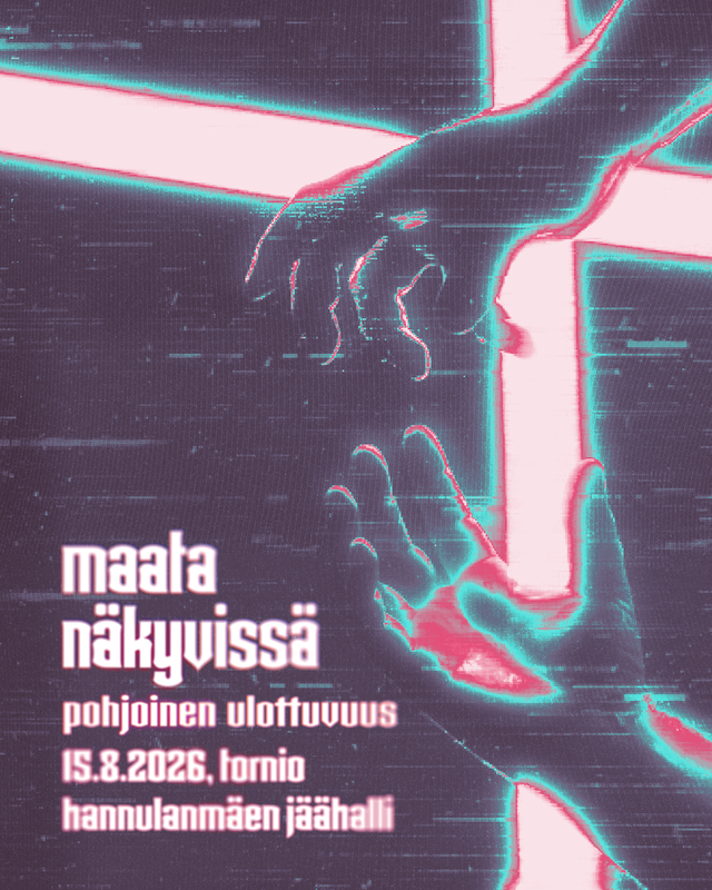 kuva mainoksesta jossa näkyy risti ja kädet