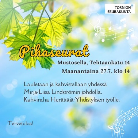 Vaahteranlehdet sinistä taivasta vasten yläosassa ja tapahtuman tiedot keskellä.