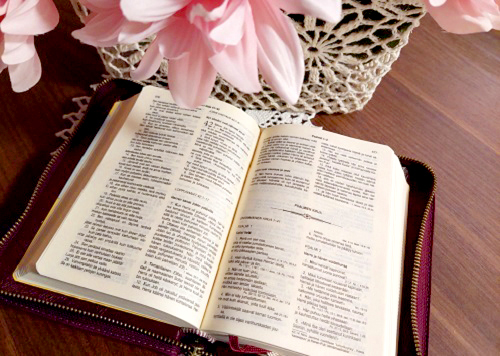 Raamattu avattuna pöydällä