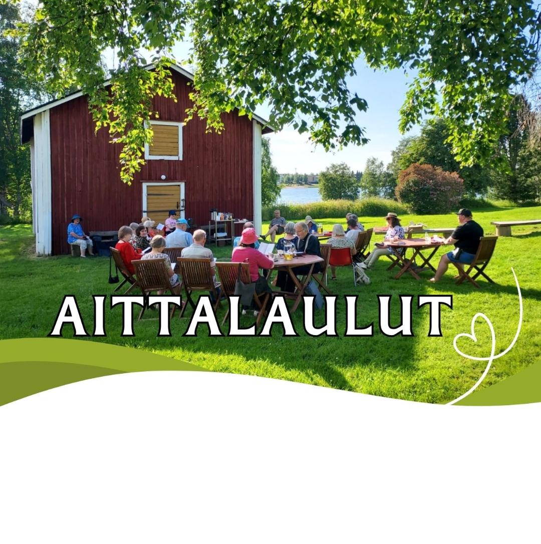 Yläosassa kesäisessä maisemassa lauluhetki ja tapahtuman otsikko.