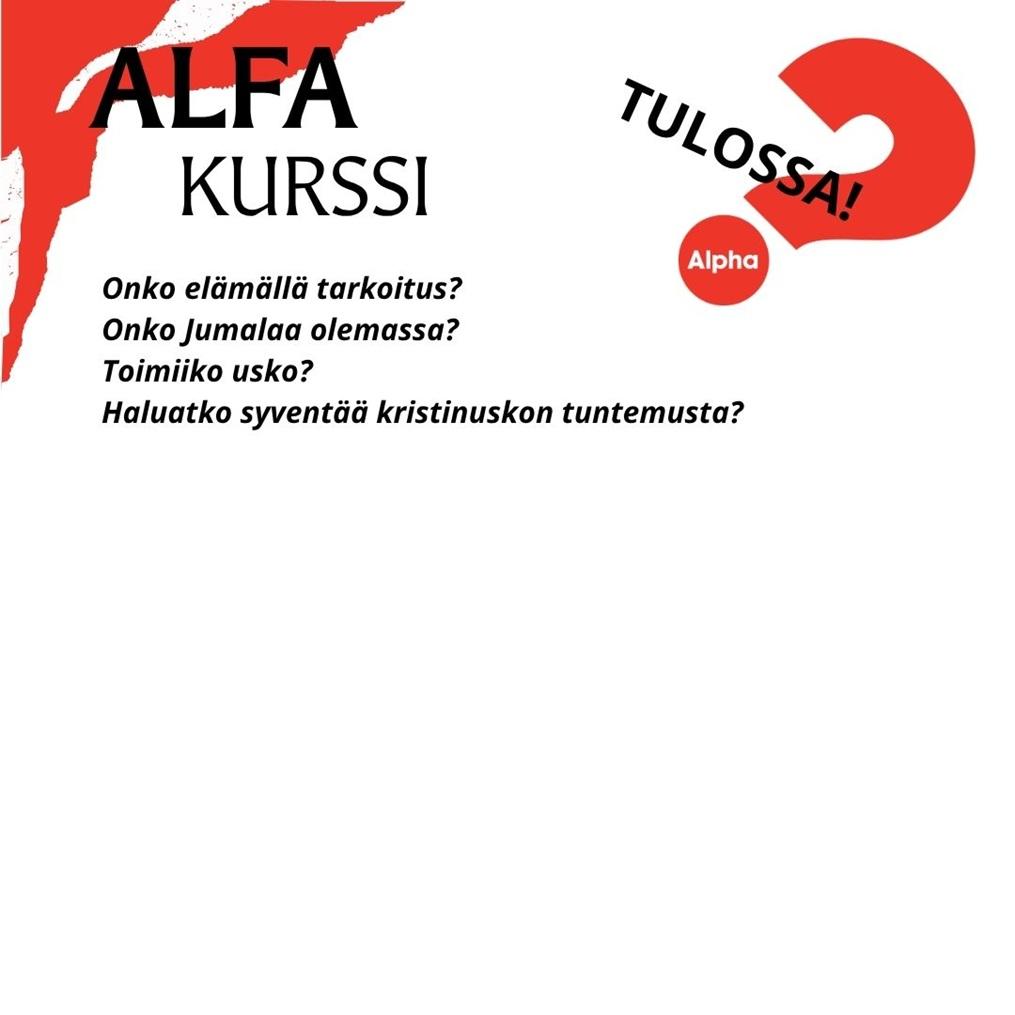 Pynainen Alfa-kurssin logo sekä tapahtumatietoja.
