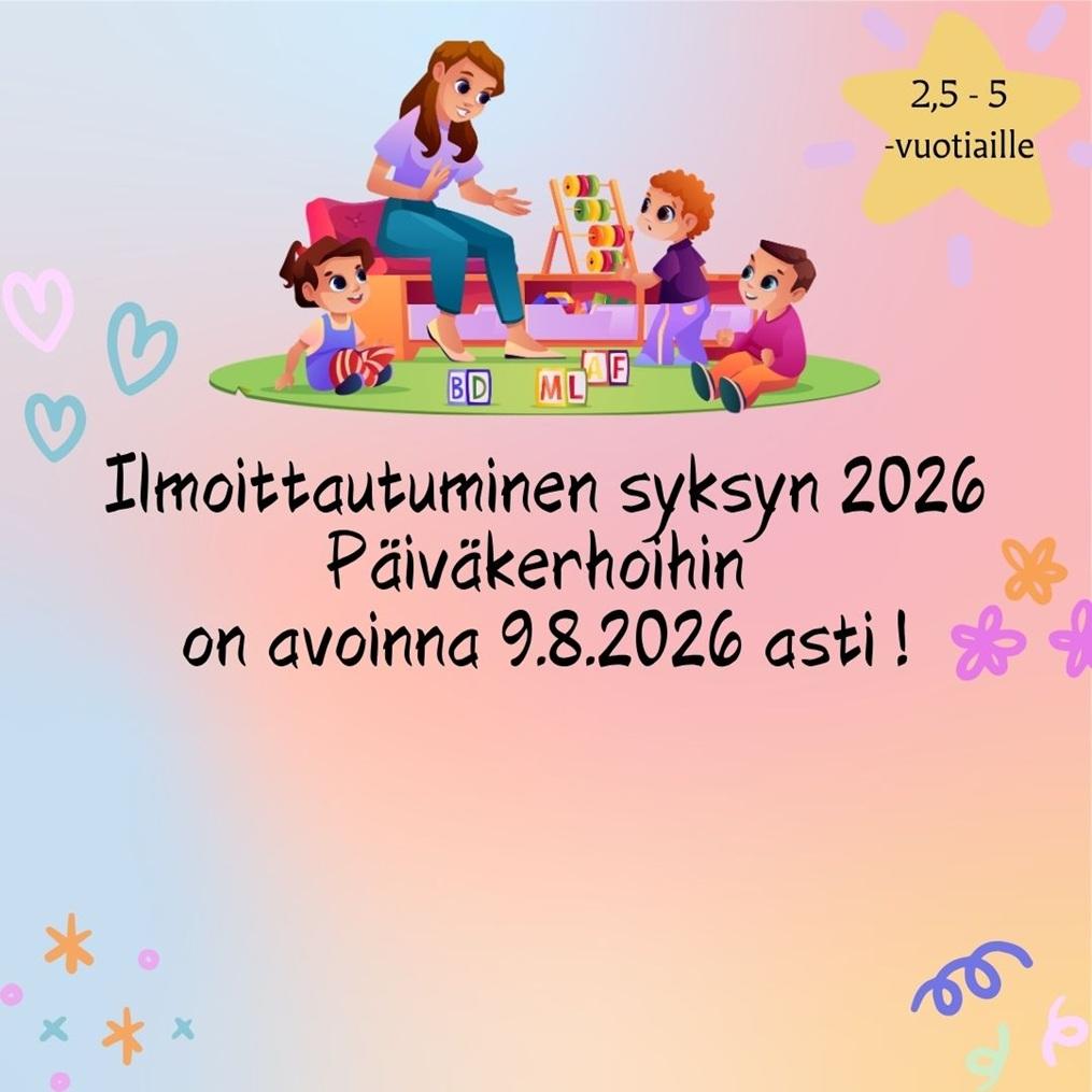 Yläosassa lapset leikkimässä aikuisen seurassa. Lisäksi otsaketieto.